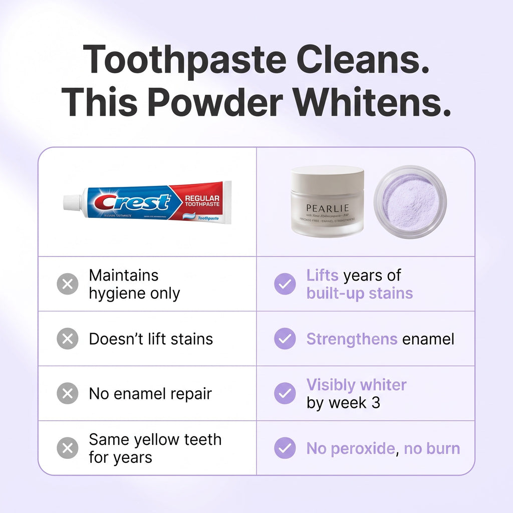 Toothpaste cleans, Pearlie whitens